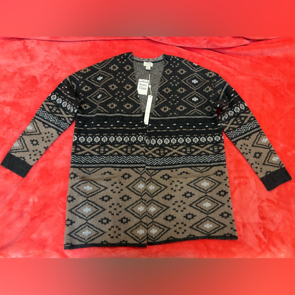 Caslon Jacquard Organic Cotton Blend Cardigan Sweater - L